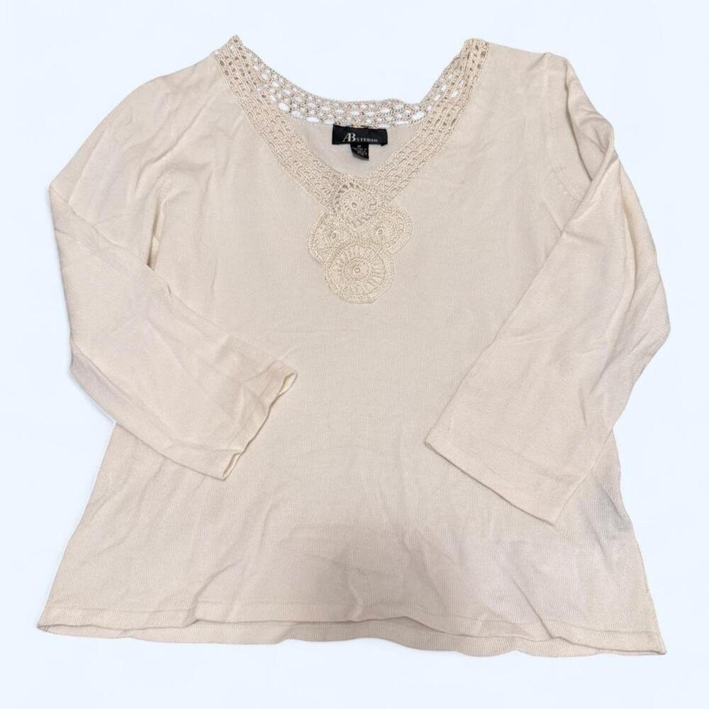 Vintage Y2K Cream Crochet Detail Embroidered Boho Top Art Teacher Rom Com 90s M